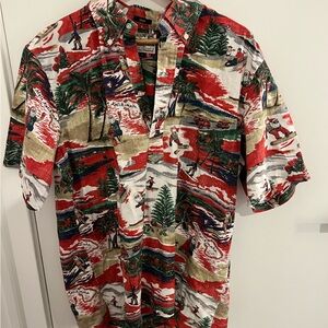 Reyn Spooner Red and Green Scenic Print Shirt
